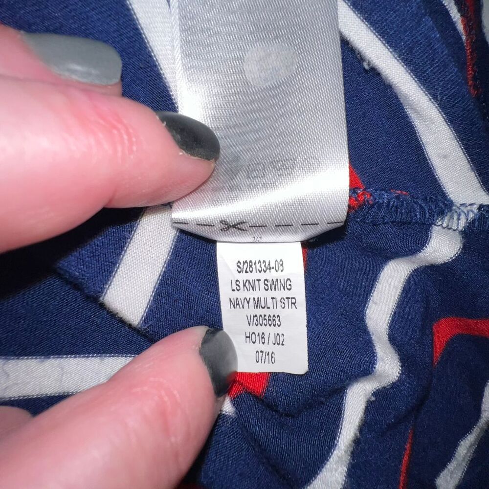 Old Navy Dress Women XL Fit Flare Midi A Line Long Sleeve Red White Blue Stripes - Picture 8 of 10